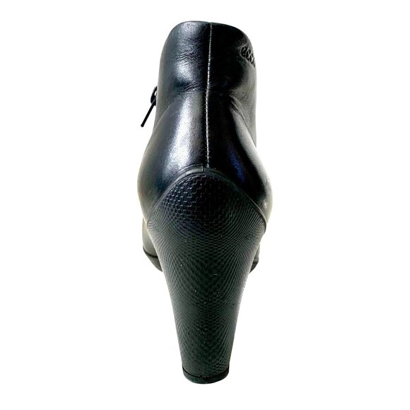 Ecco Sculptured 75 Low Cut Black Leather Ankle Booties 38 Side Zip Block Heel - Picture 5 of 10